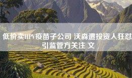 低价卖HPV疫苗子公司 沃森遭投资人狂怼 引监管方关注 文